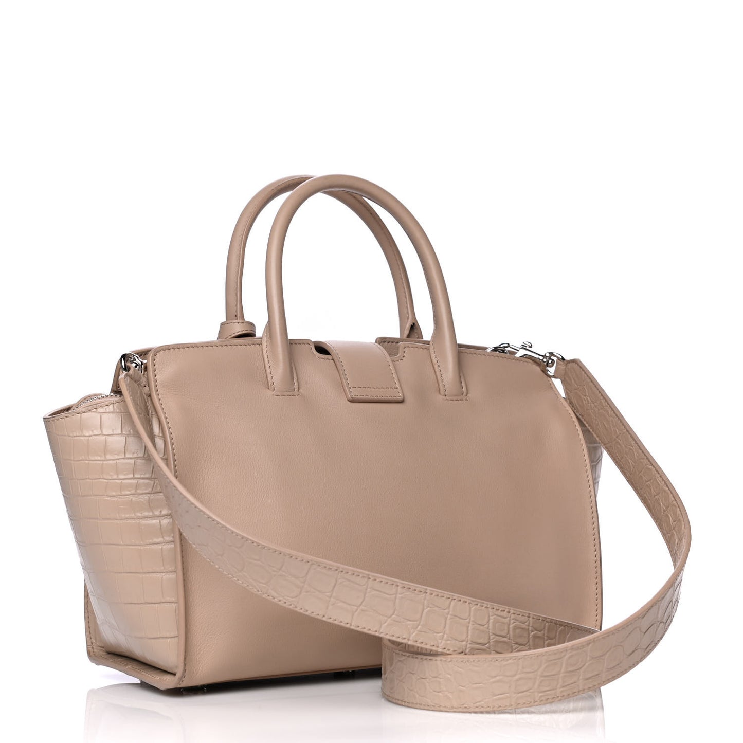 Calfskin Crocodile Embossed Baby Monogram Downtown Cabas Dark Beige
