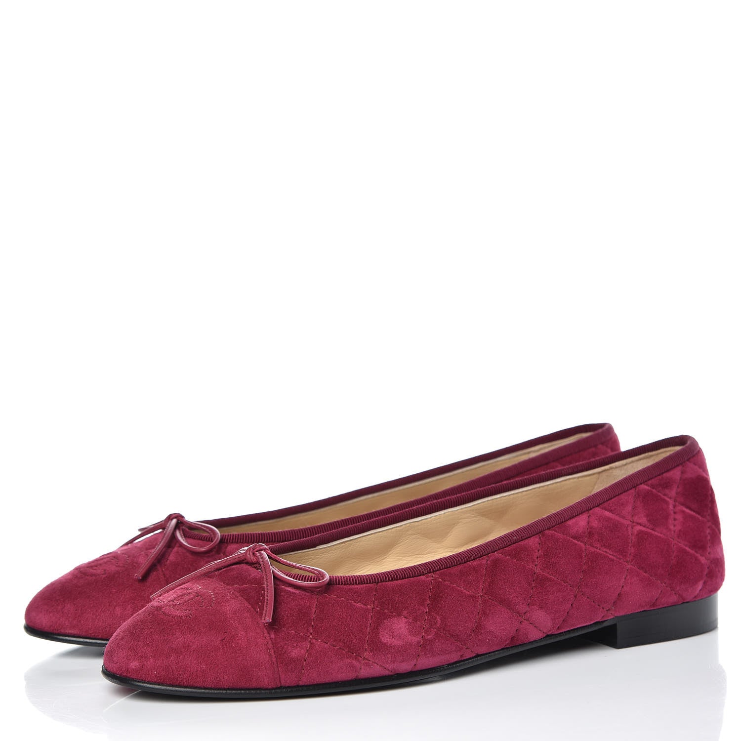 Chanel Suede Calfskin Quilted Cap Toe CC Ballerina Flats 40.5 Dark Pink 2 of 10