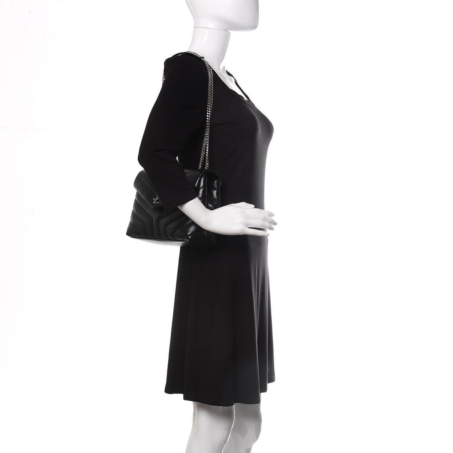 Calfskin Y Quilted Monogram Small Loulou Chain Satchel Black