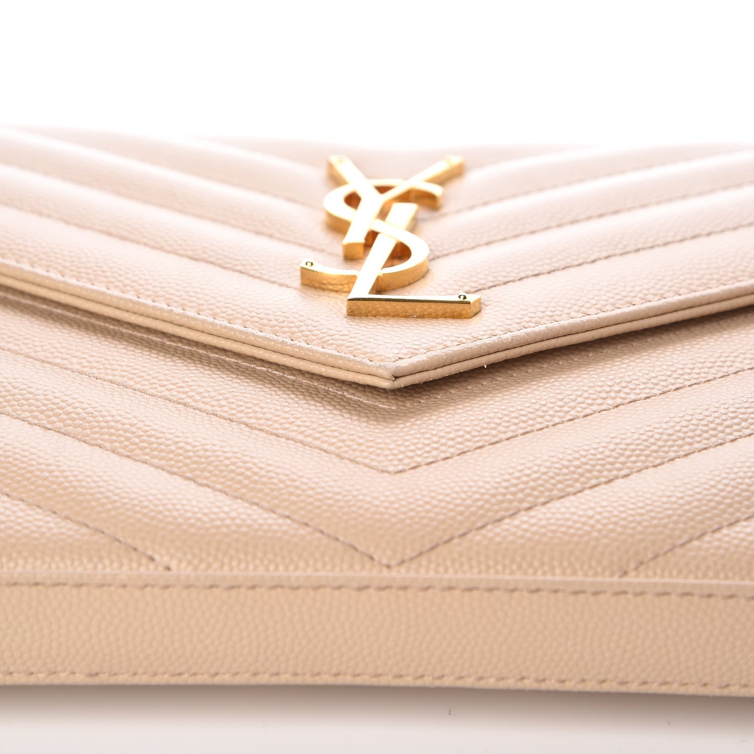 Saint Laurent Grain De Poudre Matelasse Chevron Monogram Chain Wallet Nude Powder 6 of 10