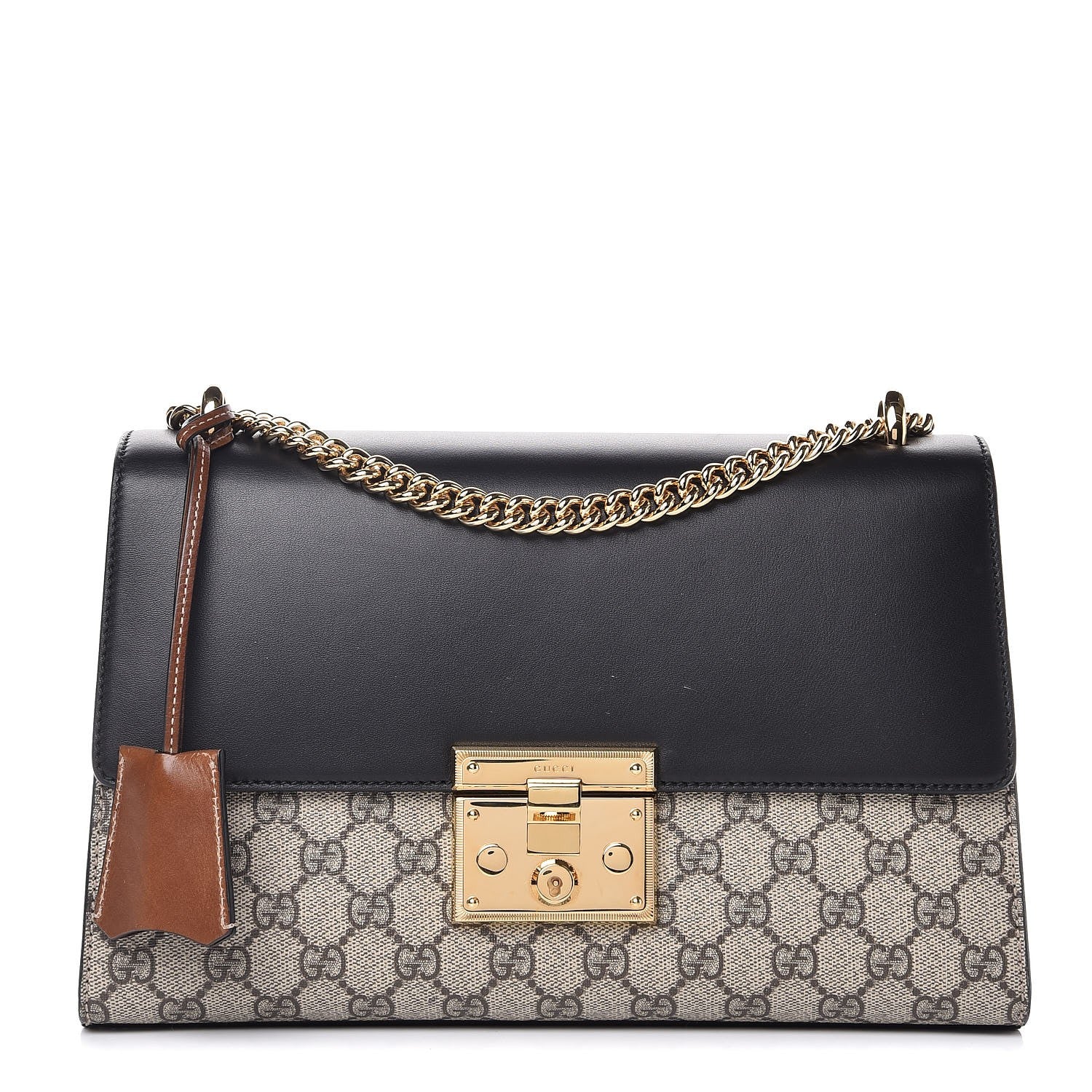 Gucci GG Supreme Monogram Calfskin Medium Padlock Shoulder Bag Beige Black Cuir 1 of 9