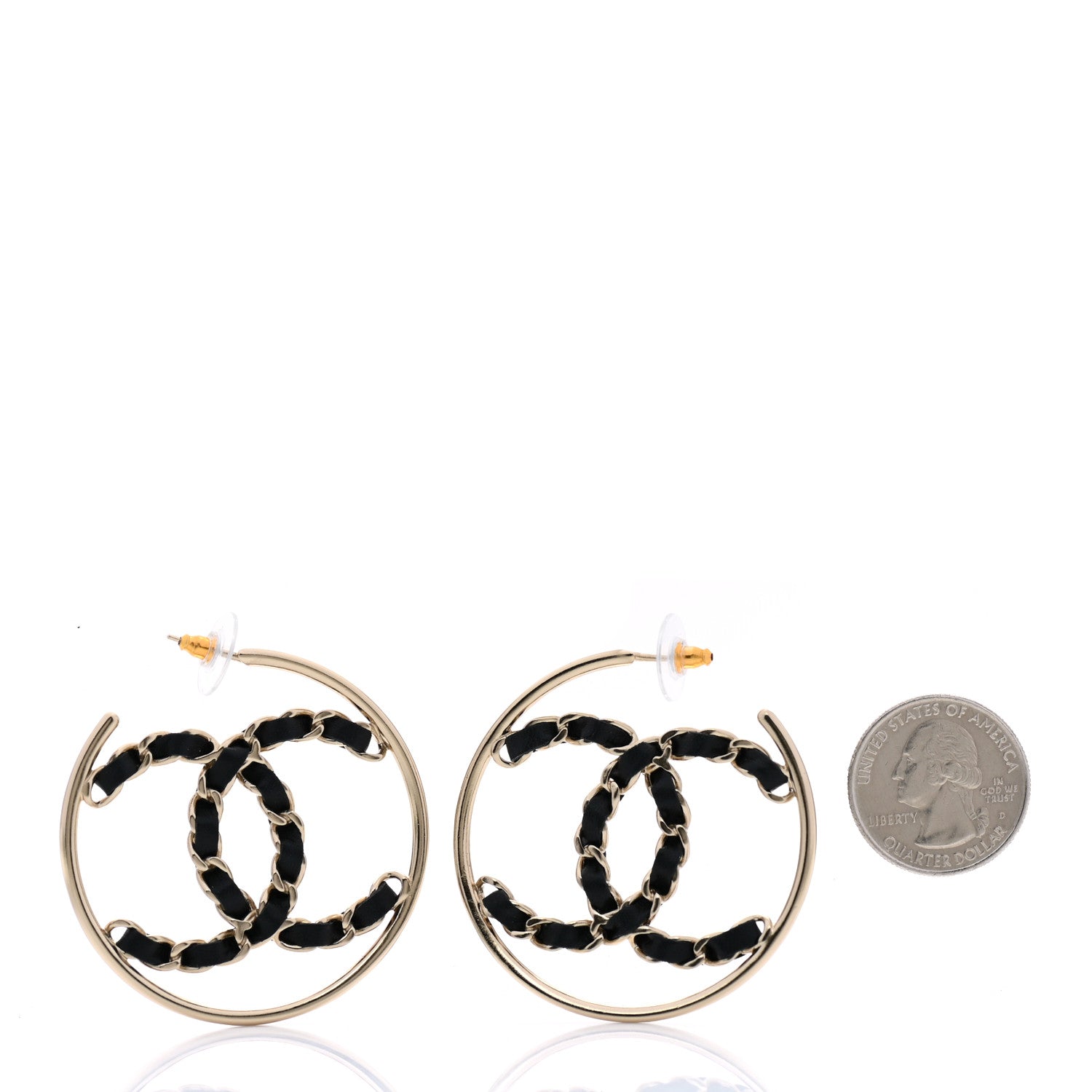 Chanel Lambskin CC Chain Hoop Earrings Black Gold 2 of 4