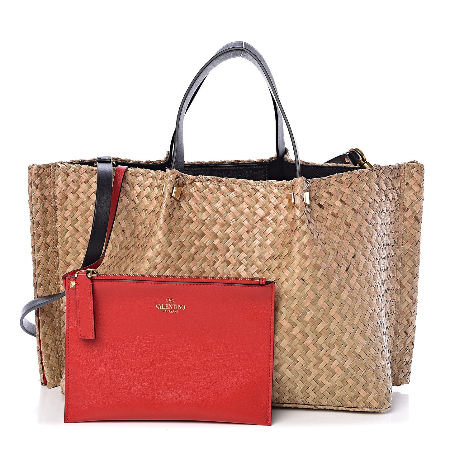 Raffia Medium Vlogo Escape Shopper Natural Black Rouge