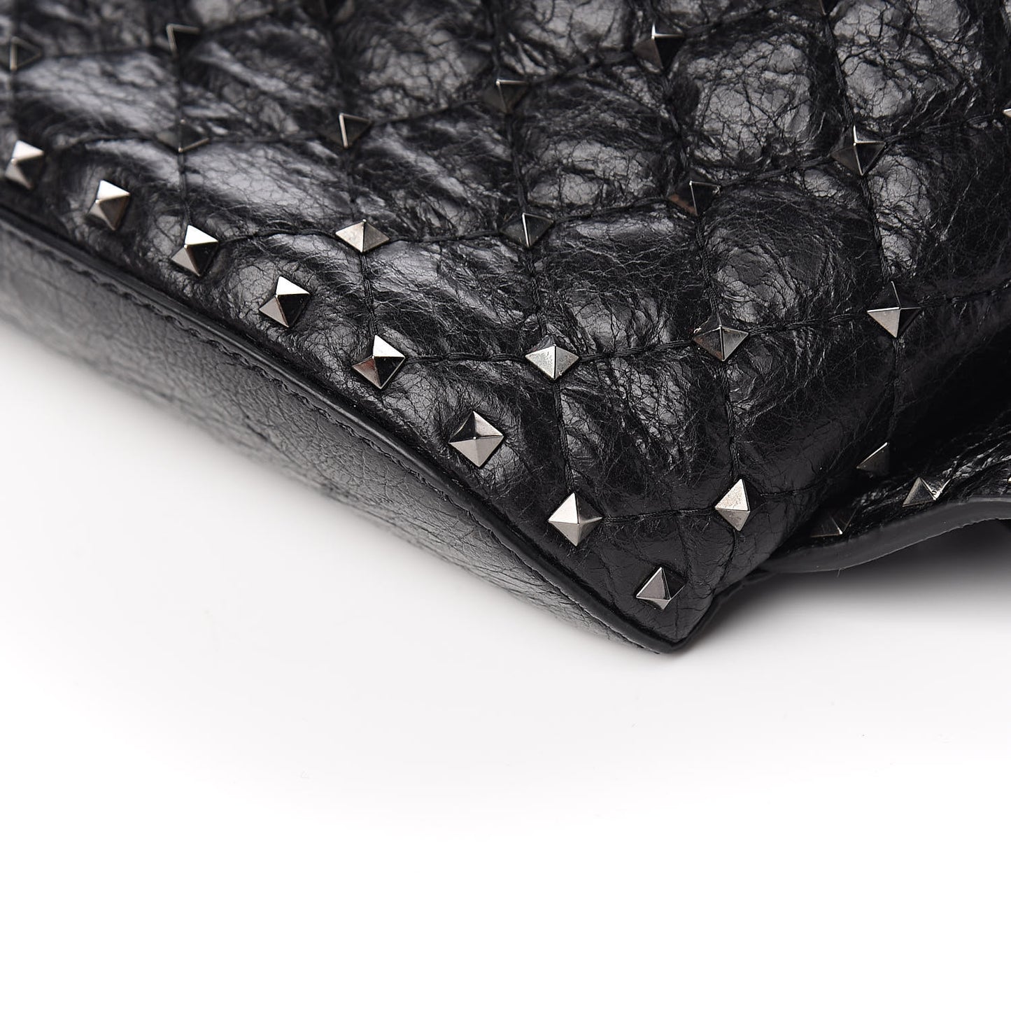 Craquele Nappa Rockstud Spike Belt Bag 85 Black