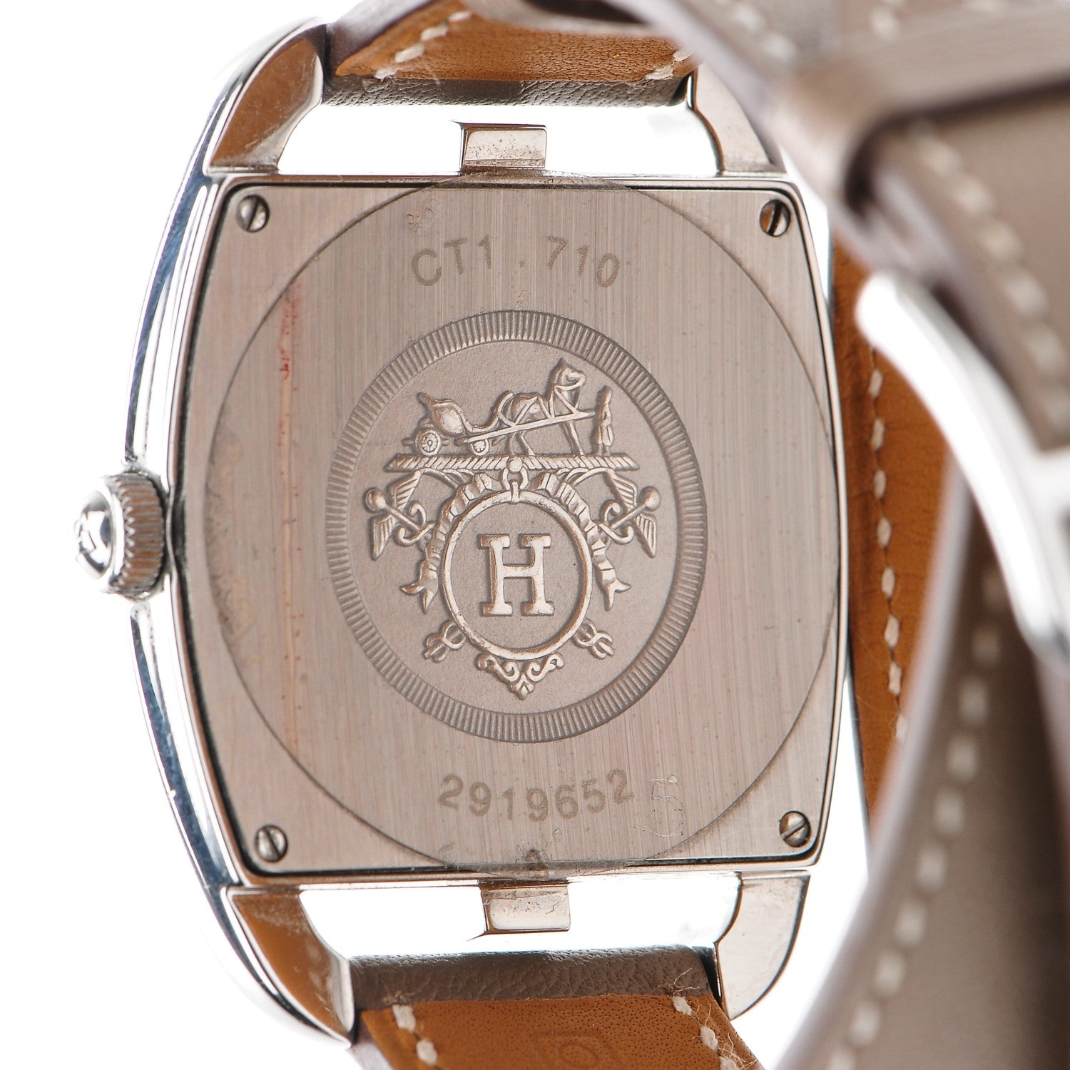 Hermes Stainless Steel Swift 33mm Cape Cod Tonneau Double Tour Quartz Watch Etoupe 7 of 11