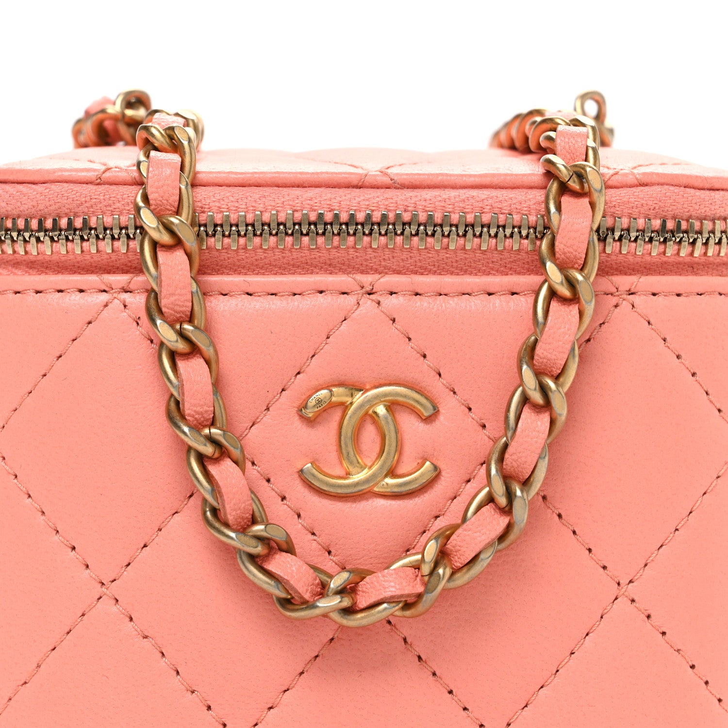 Chanel Lambskin Quilted Pearl Crush Mini Vanity Case With Chain