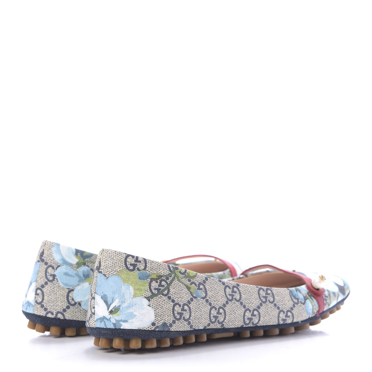 GG Supreme Monogram Blooms Ballet Flats 36.5 Beige Blue Navy Hibiscus Red