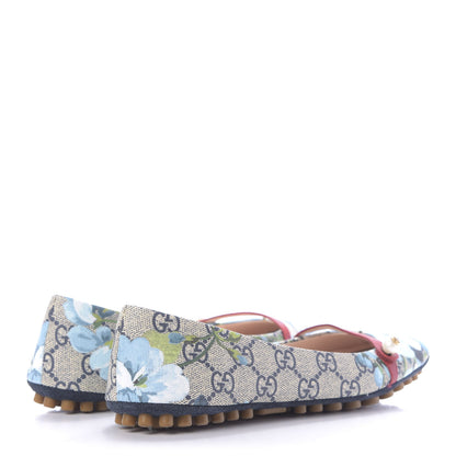 Gucci GG Supreme Monogram Blooms Ballet Flats 36.5 Beige Blue Navy Hibiscus Red 4 of 11