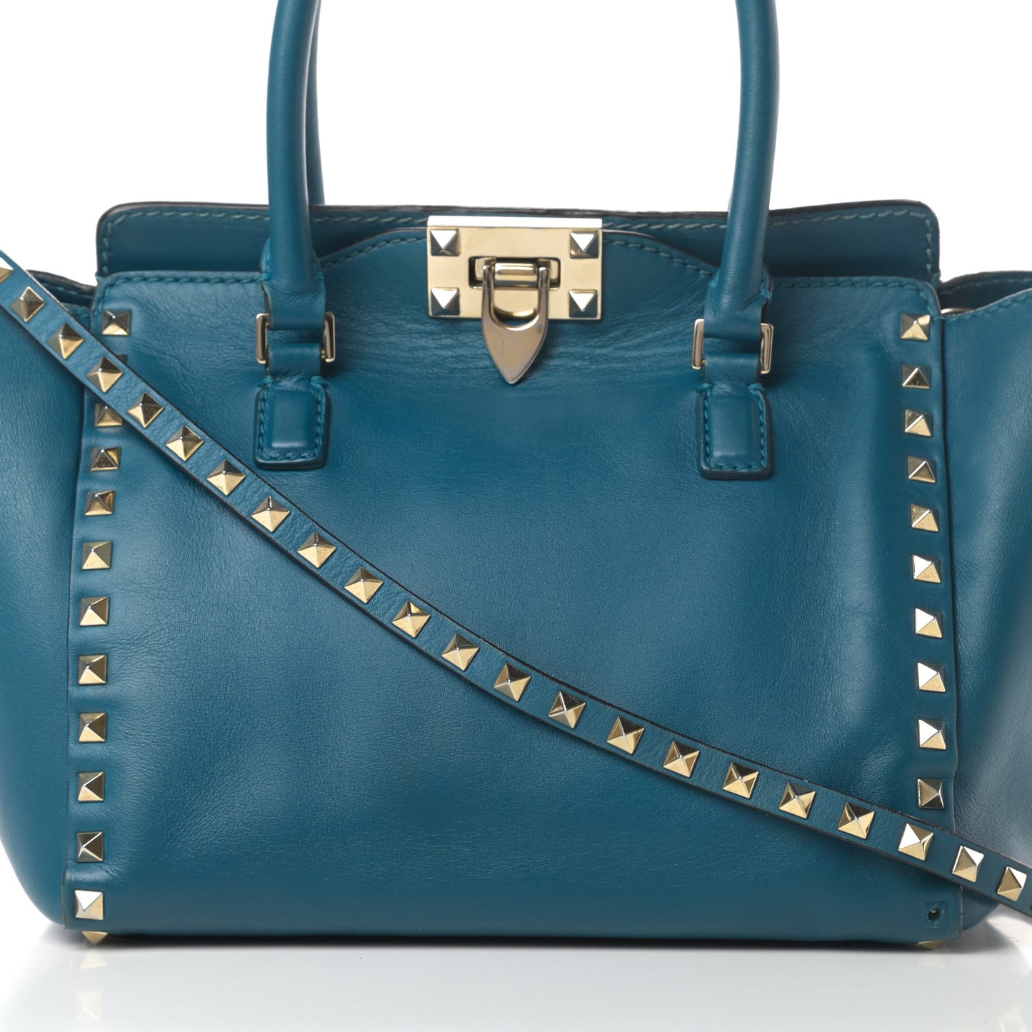 Vitello Small Rockstud Double Handle Tote Blue