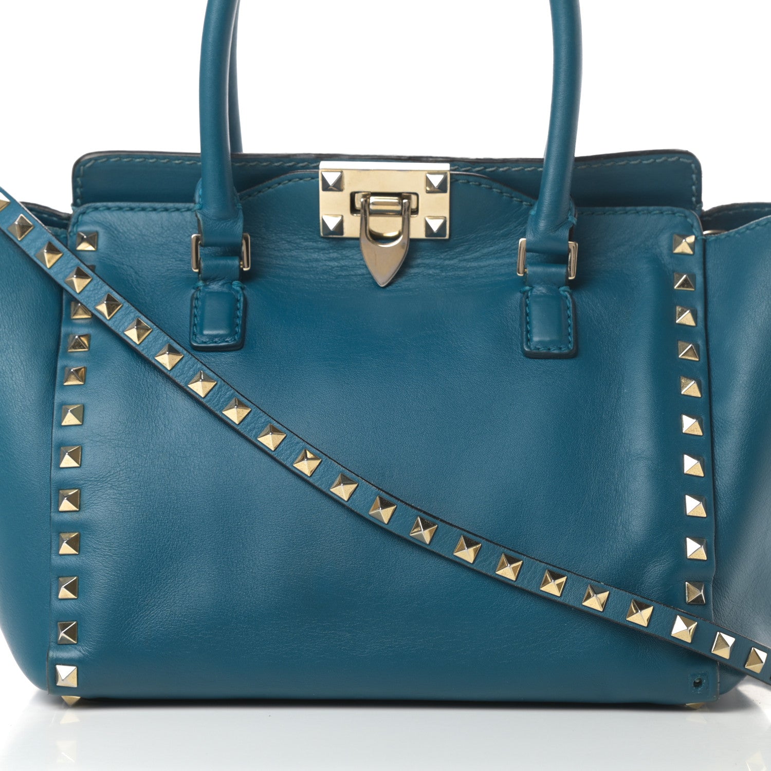 Valentino Garavani Vitello Small Rockstud Double Handle Tote Blue 8 of 17