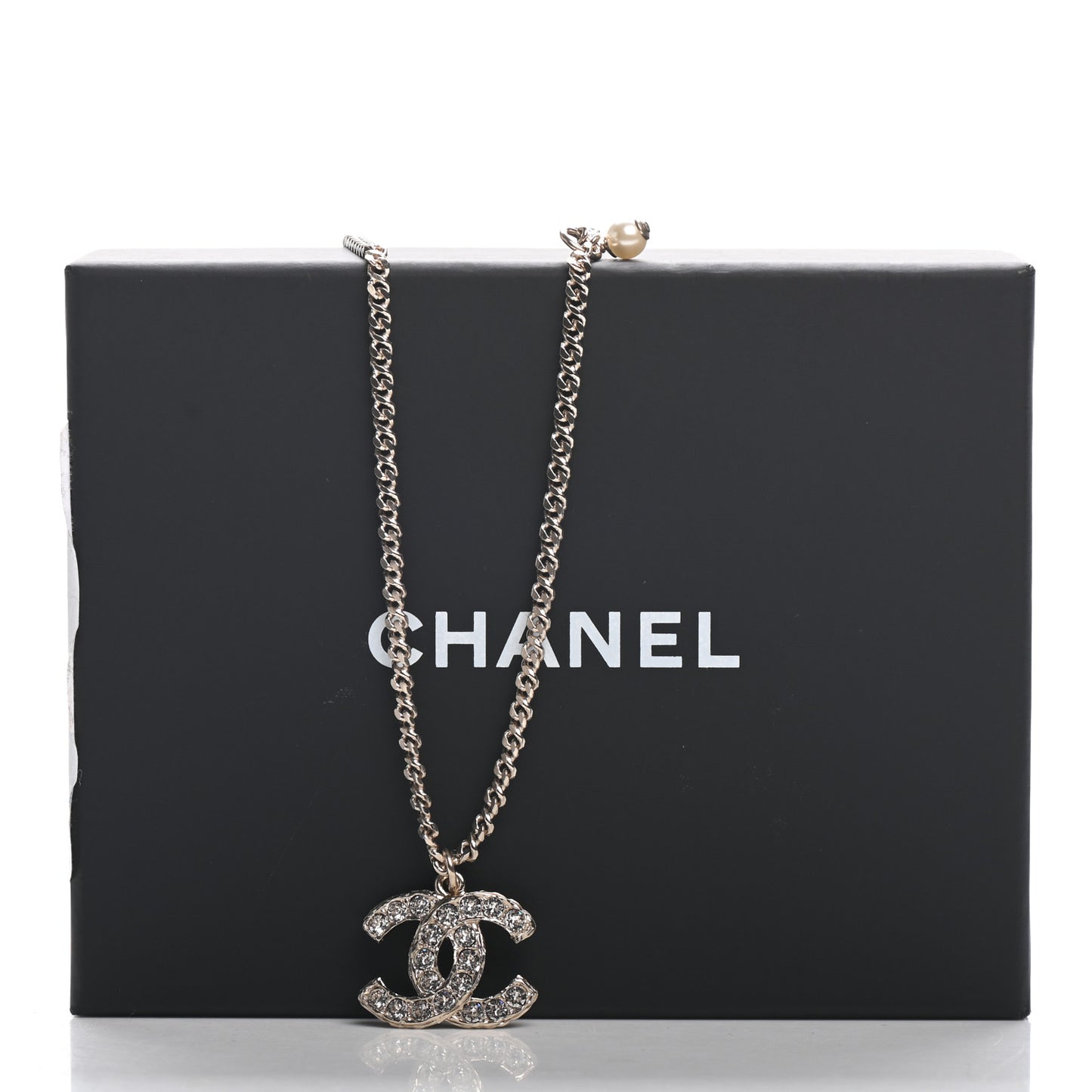 Pearl Crystal CC Pendant Necklace Gold