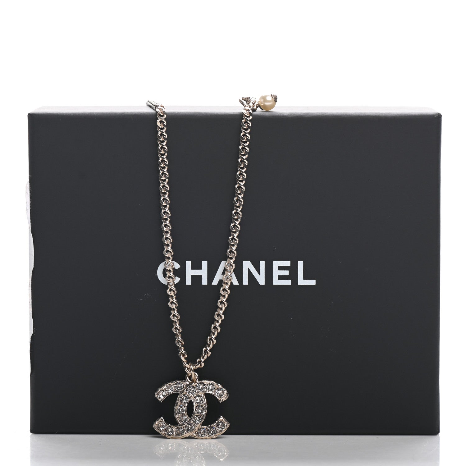 Chanel Pearl Crystal CC Pendant Necklace Gold 5 of 5