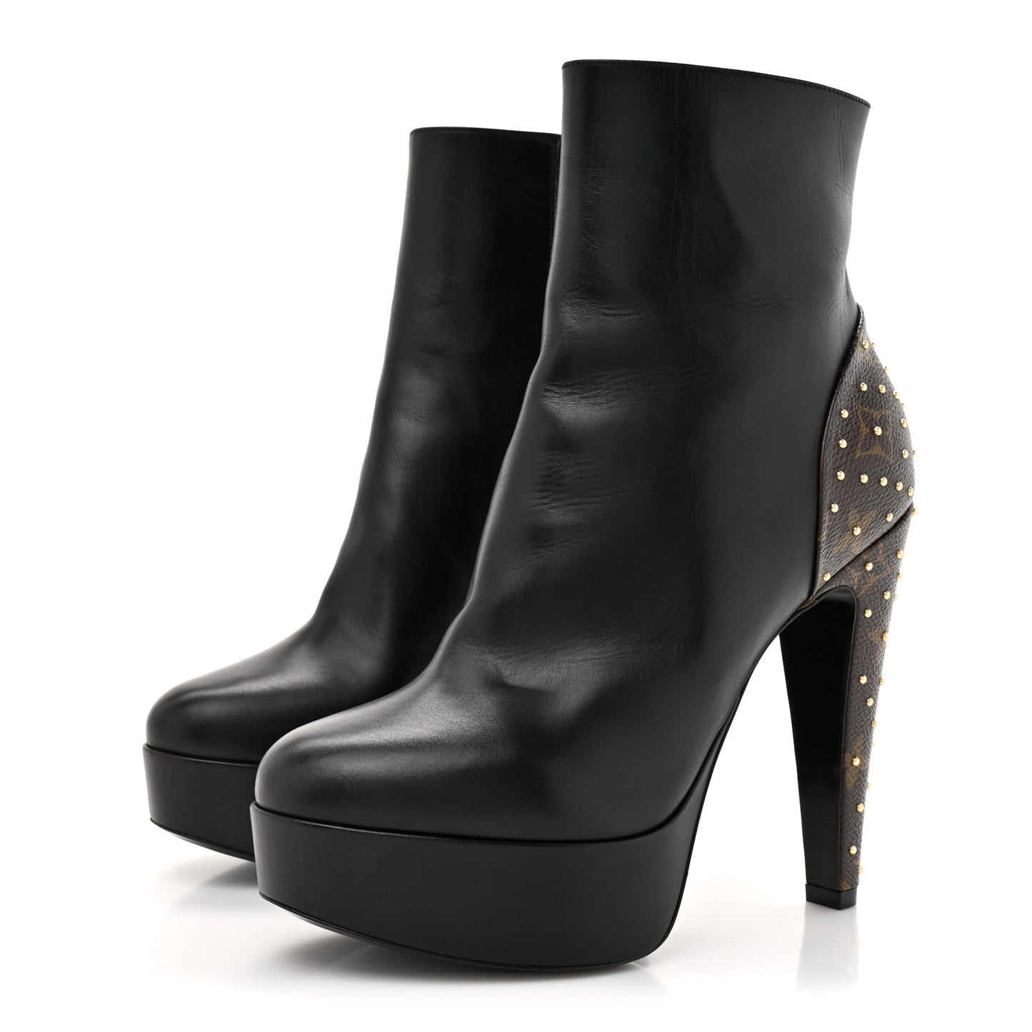 Soft Calfskin Monogram Afterglow Platform Ankle Boots 38 Black