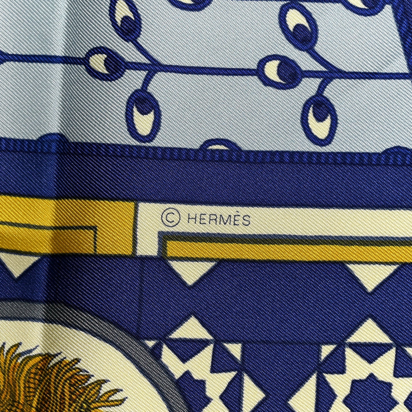 Silk La Danse Des Amazones Scarf 90 Bleu Roy Gold Creme