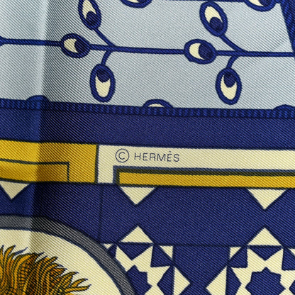 Hermes Silk La Danse Des Amazones Scarf 90 Bleu Roy Gold Creme 3 of 4