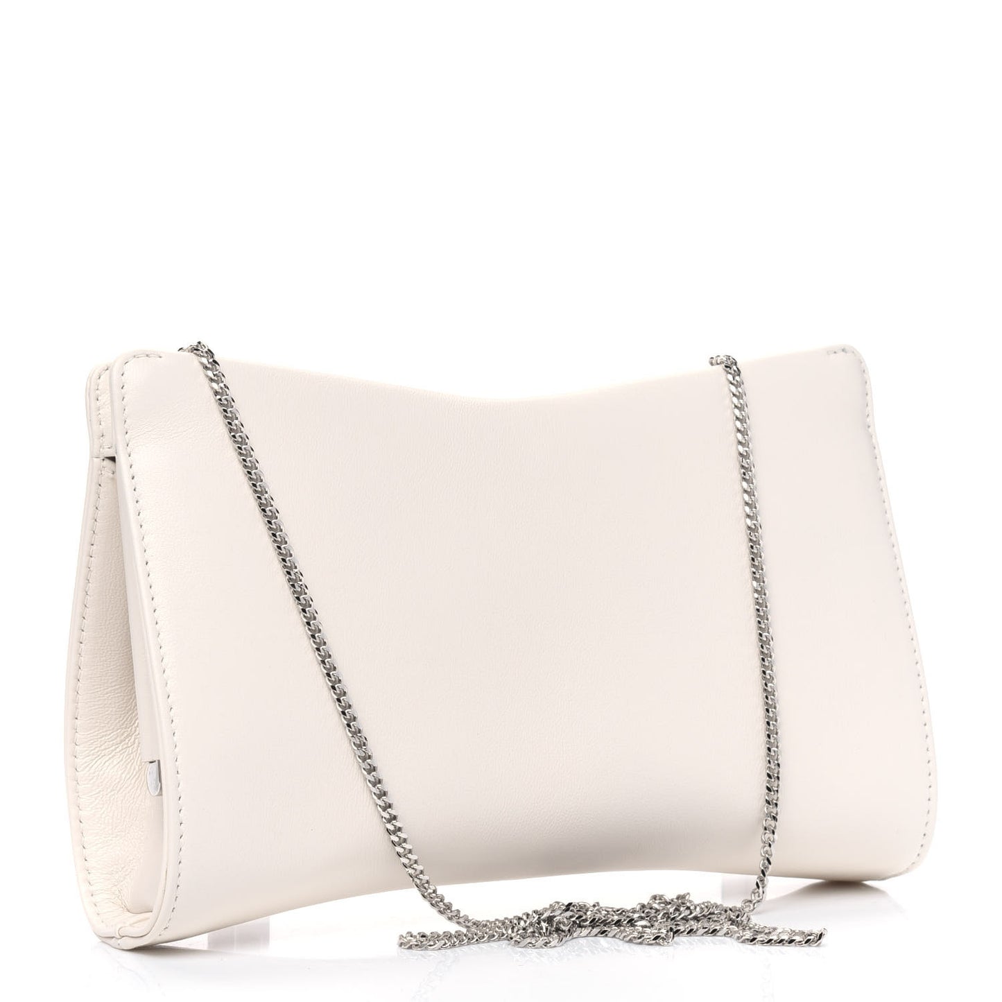 Calfskin Crystal Venus Clutch with Chain White