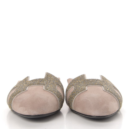 Hermes Suede Goatskin Crystal Roxane Mules 36 Champagne Rose Grey 2 of 11