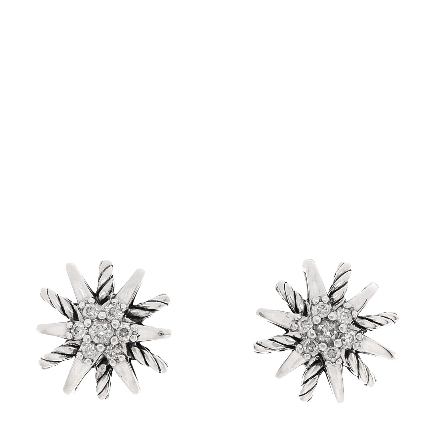 David Yurman Sterling Silver Diamond 10mm Petite Starburst Earrings 1 of 4