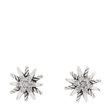 David Yurman Sterling Silver Diamond 10mm Petite Starburst Earrings 1 of 4
