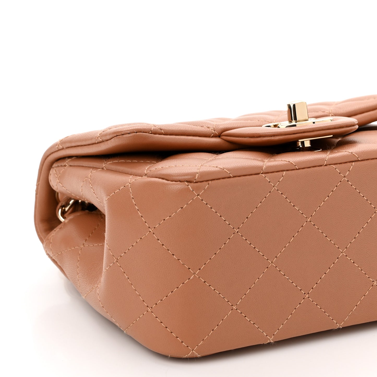Lambskin Quilted Mini Square Flap Brown