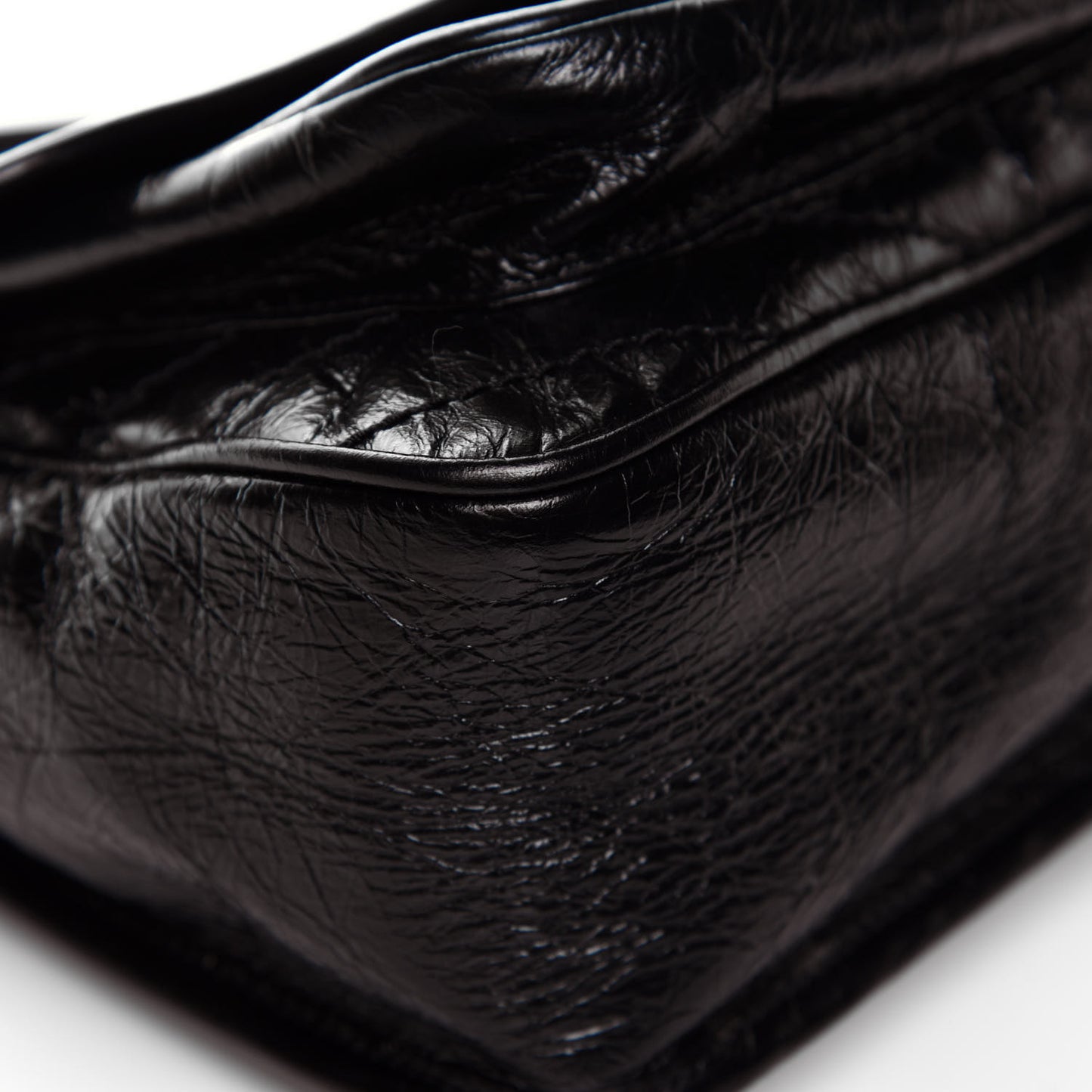 Crinkled Calfskin Matelasse Monogram Medium Niki Chain Satchel Black