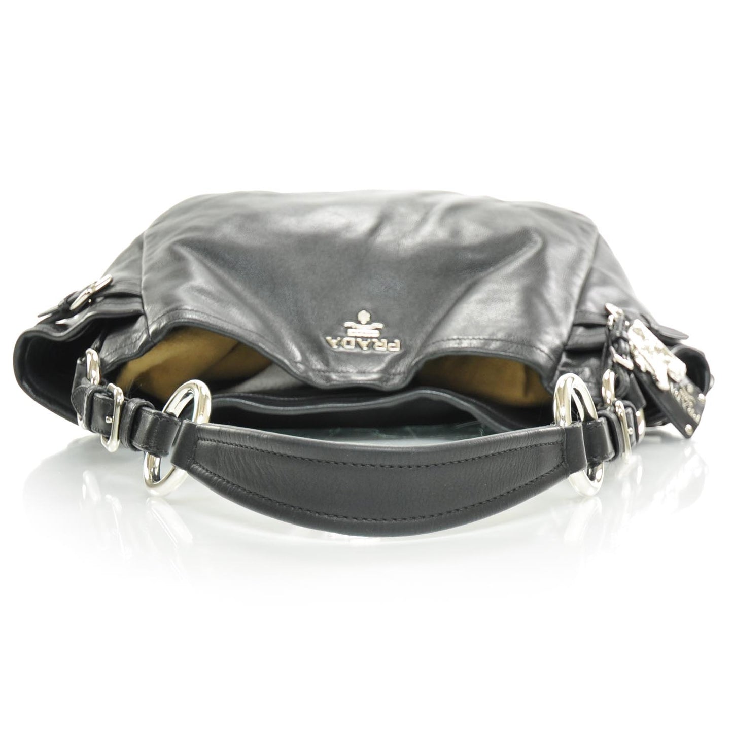Calfskin Leather Hobo Bag Nero Black