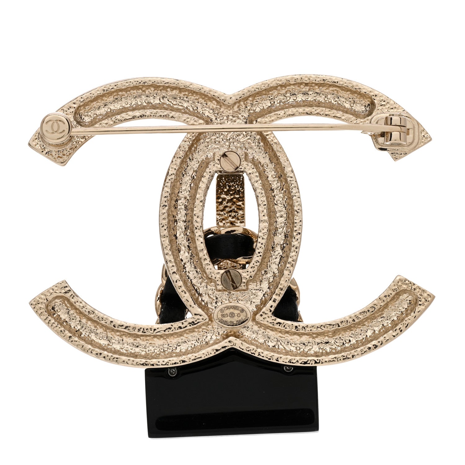 Chanel Crystal Resin CC Flap Bag Brooch Gold Black 3 of 5