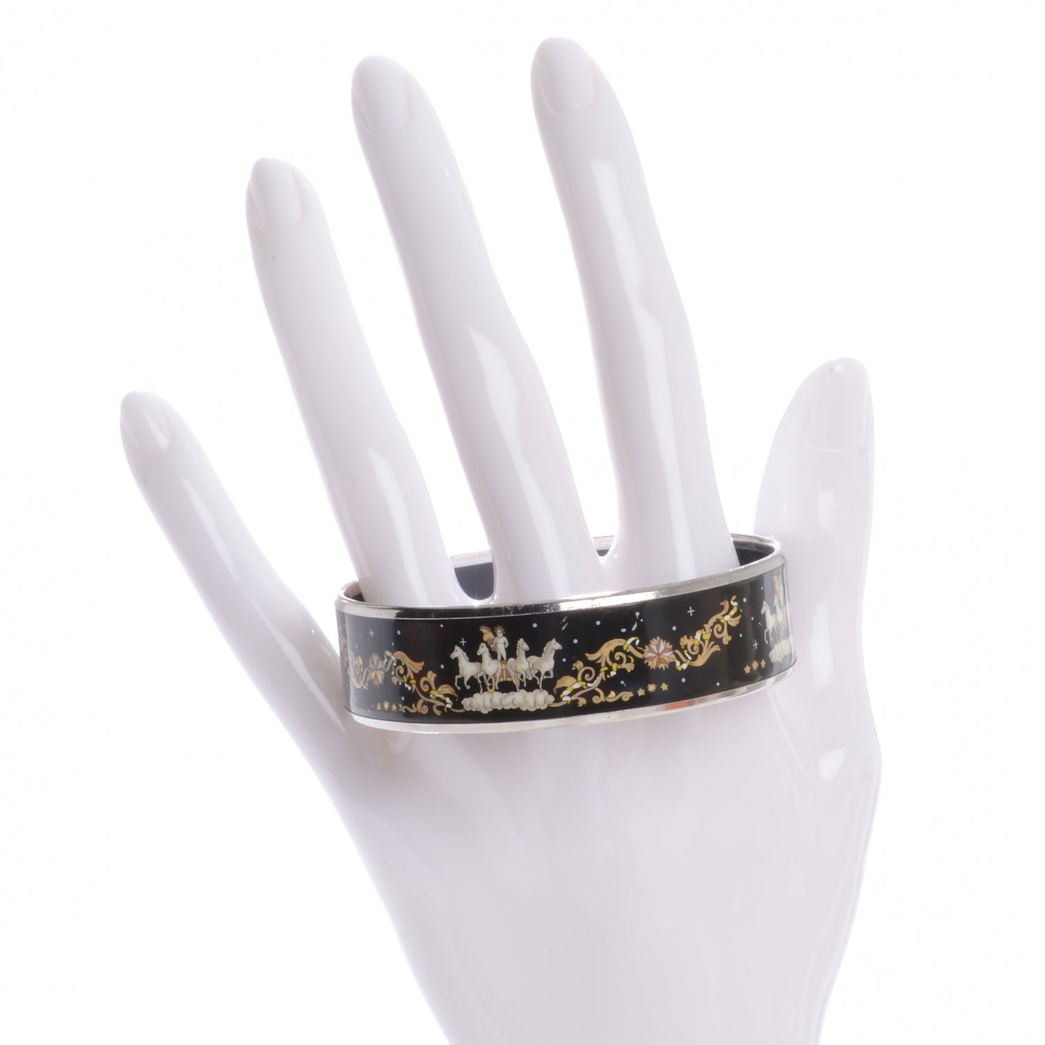 Hermes Enamel Printed Horses Wide Bracelet 70 Black 2 of 5
