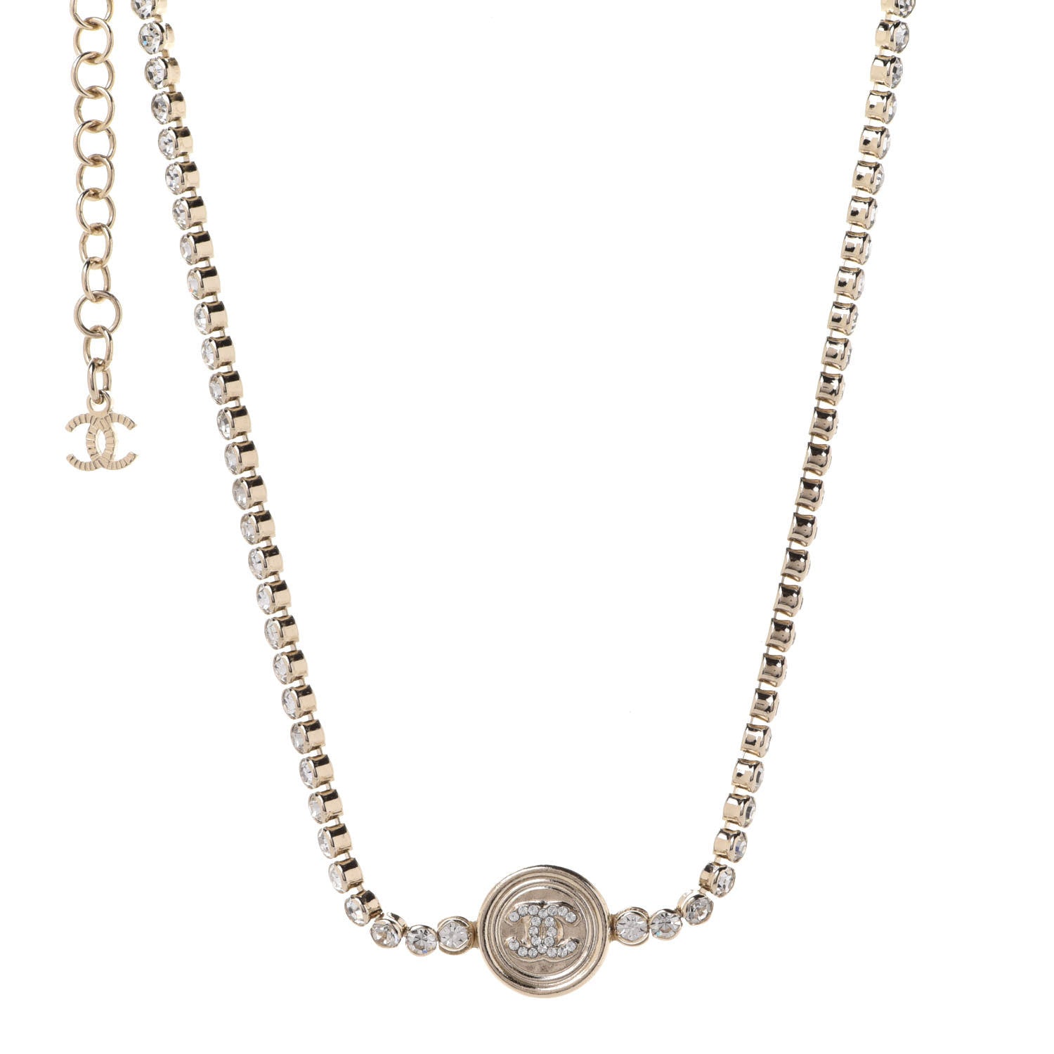 Chanel Crystal CC Chain Short Necklace Gold 1 of 6