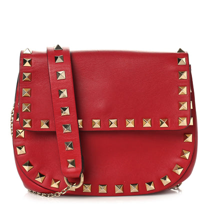 Valentino Garavani Vitello Mini Rockstud Crossbody Saddle Bag Red 1 of 8
