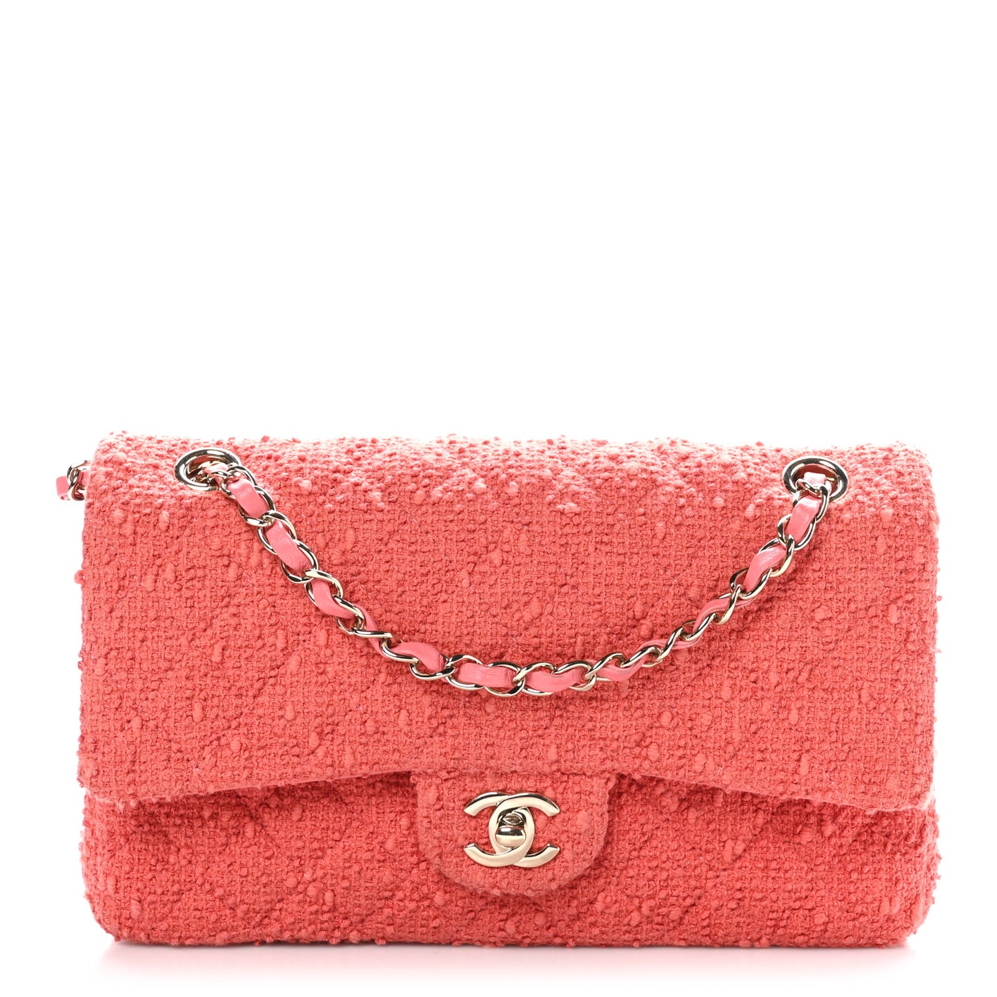 Tweed Quilted Medium Double Flap Dark Pink