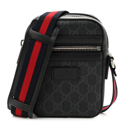 Gucci GG Supreme Monogram Appia Calfskin Web Small Camera Messenger Bag Black Grey 1 of 14