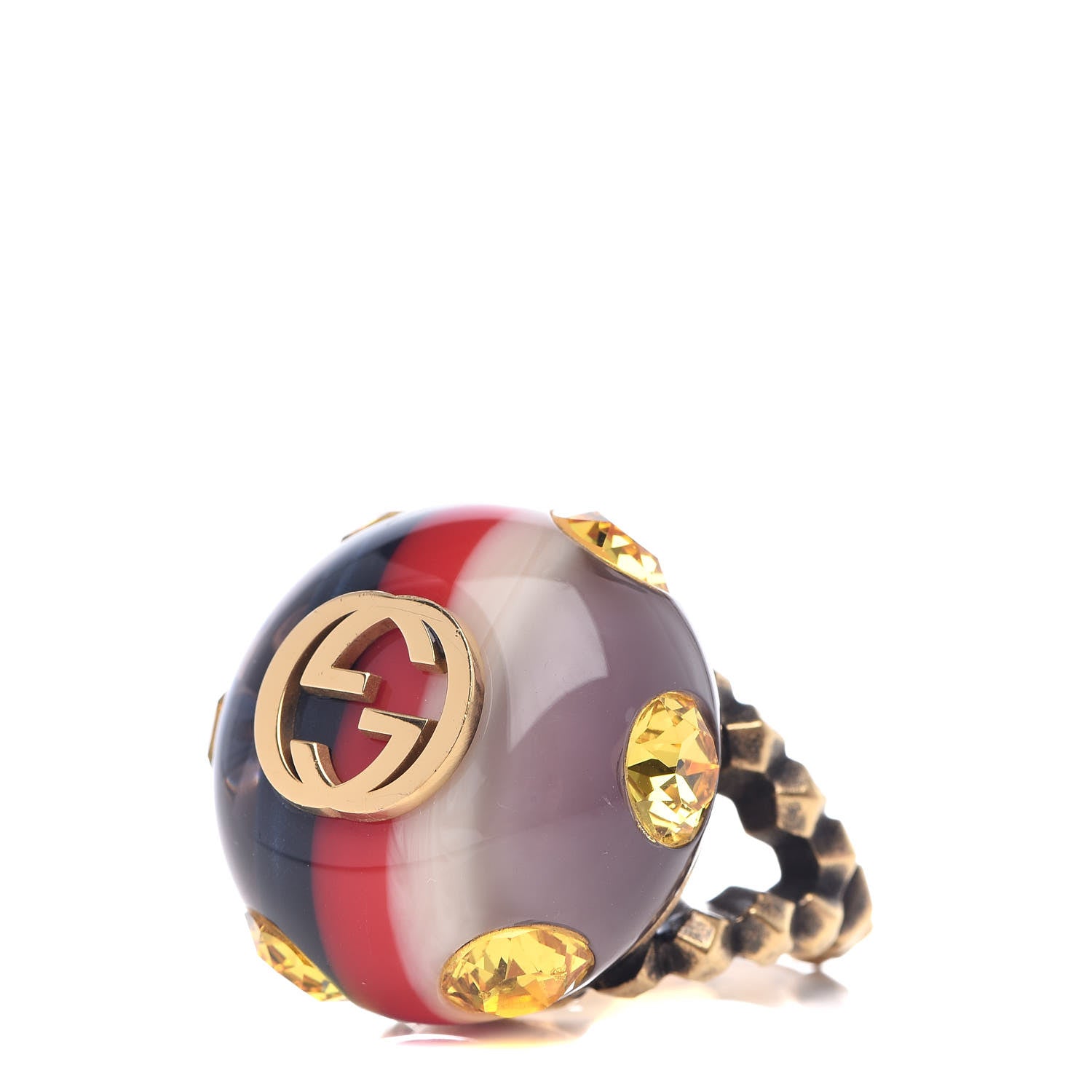 Gucci Crystal Resin Sylvie Vintage Web Ring M White Red Blue 3 of 5