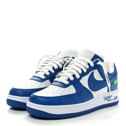 Louis Vuitton X NIKE AIR FORCE 1 Calfskin Monogram Mens Sneakers 8 Blue 3 of 9