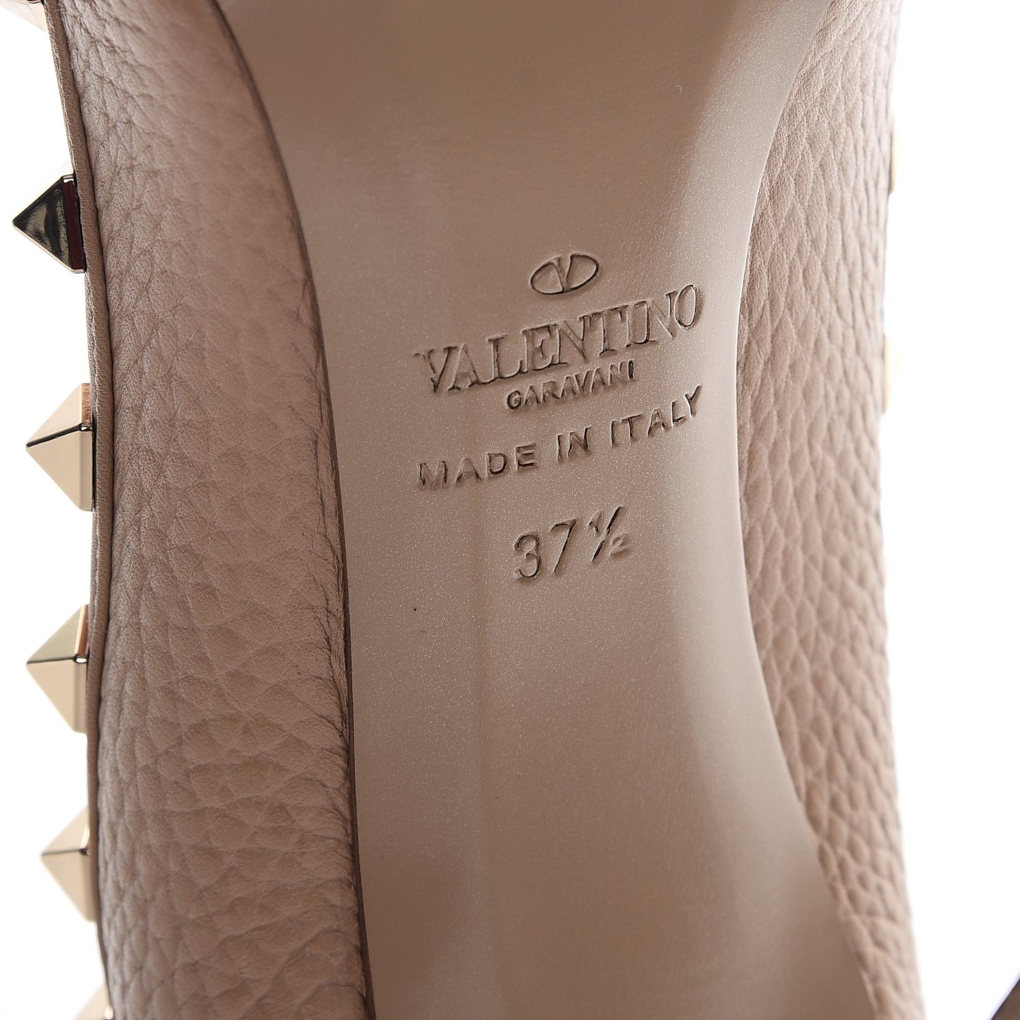 Pebbled Calfskin Rockstud 100mm Pumps 37.5 Camel Rose