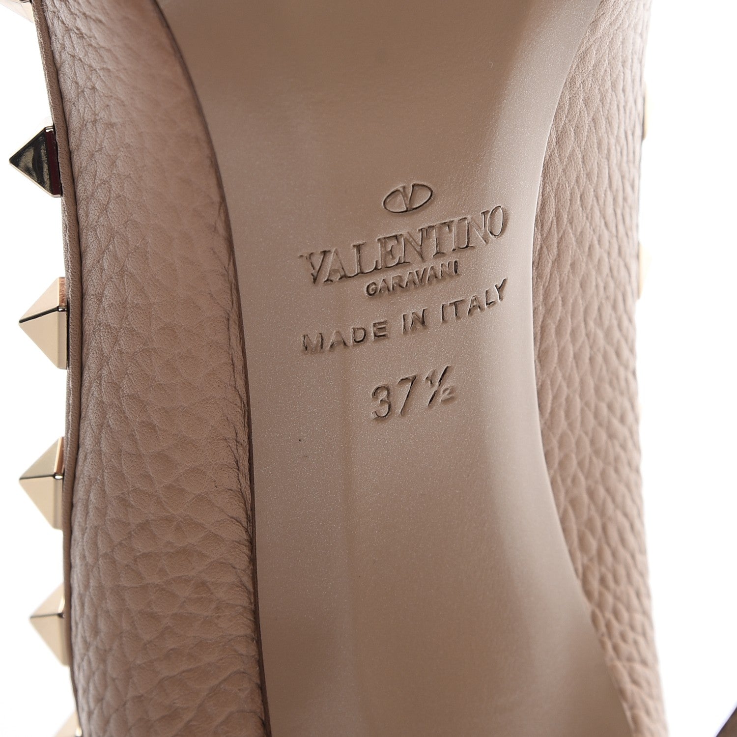 Valentino Garavani Pebbled Calfskin Rockstud 100mm Pumps 37.5 Camel Rose 6 of 9
