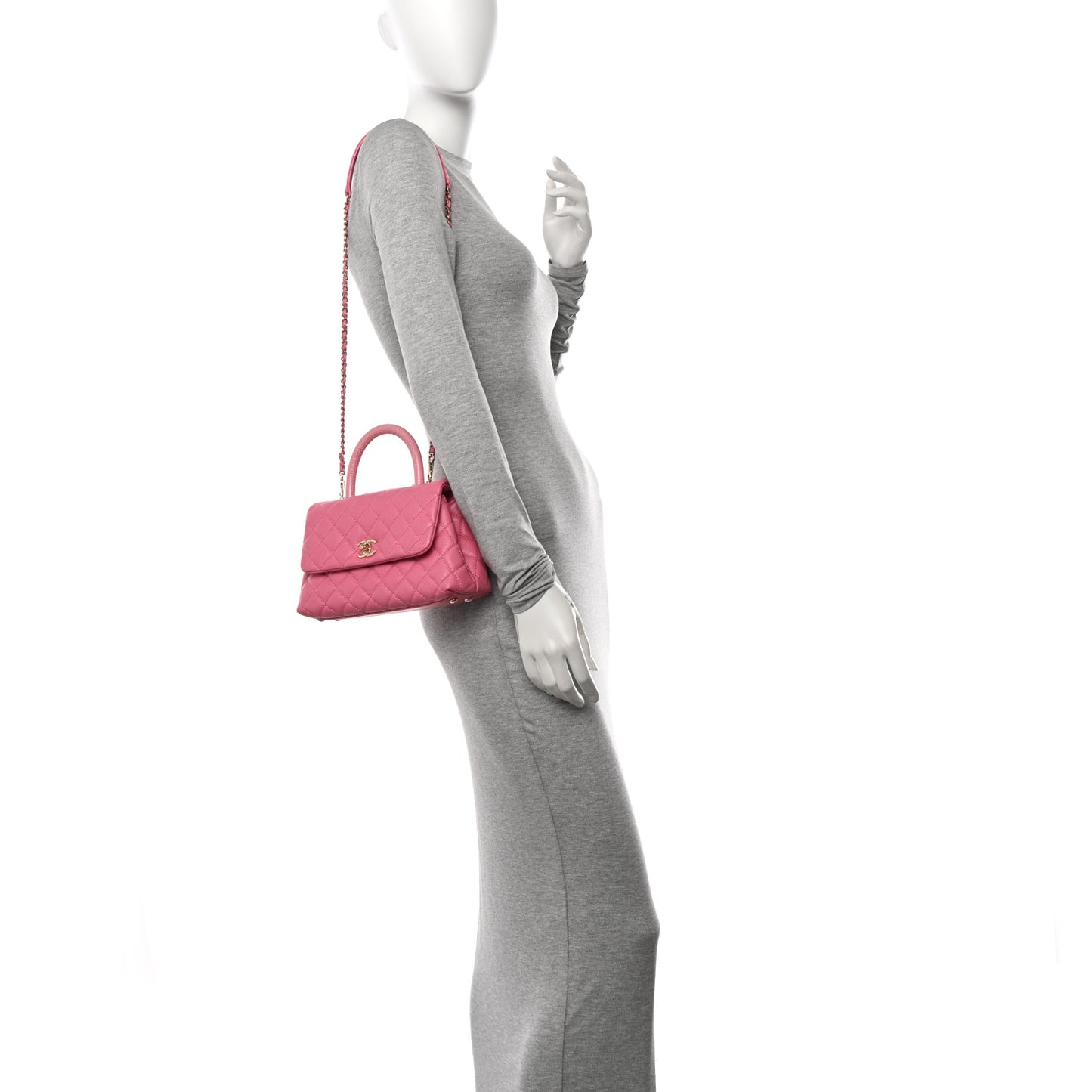Caviar Lizard Embossed Quilted Mini Coco Handle Flap Pink