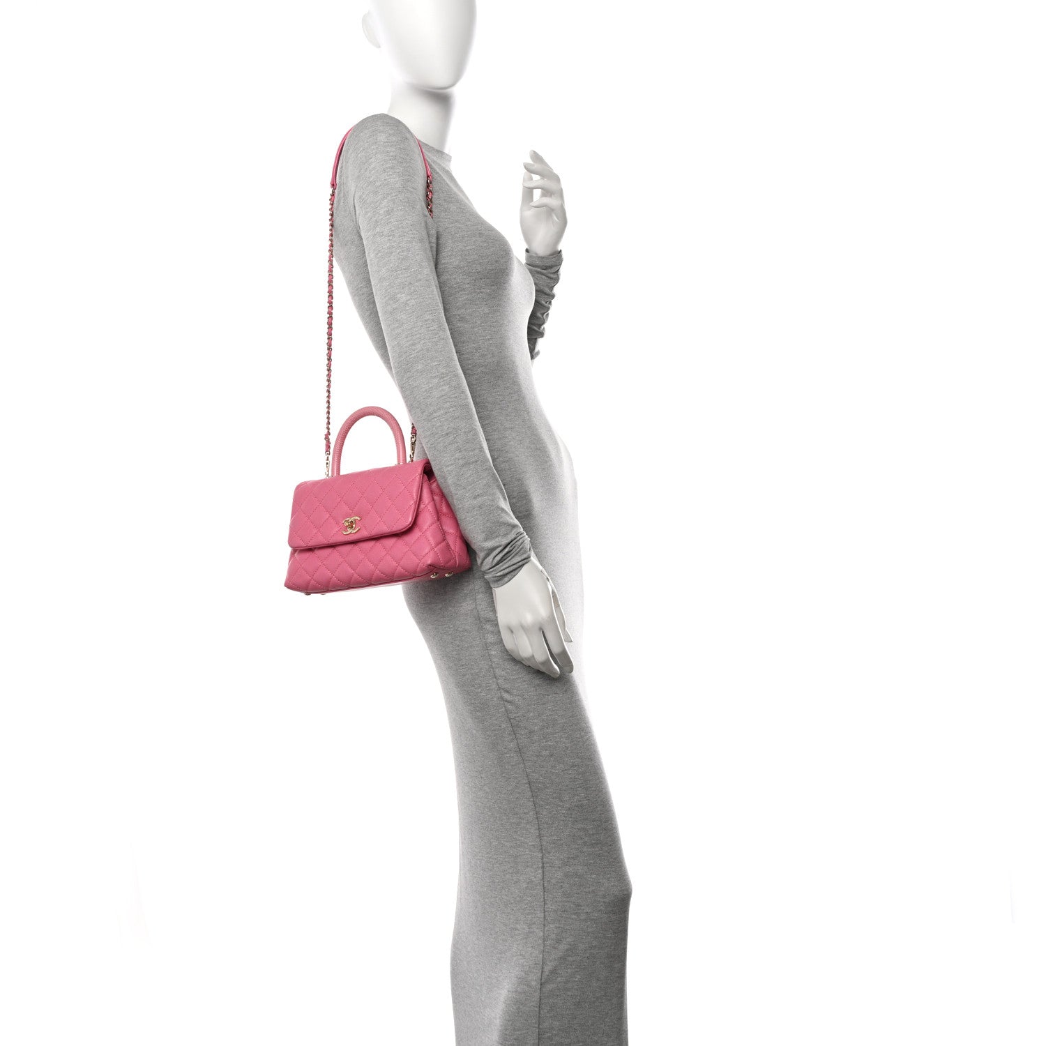 Chanel Caviar Lizard Embossed Quilted Mini Coco Handle Flap Pink 3 of 10