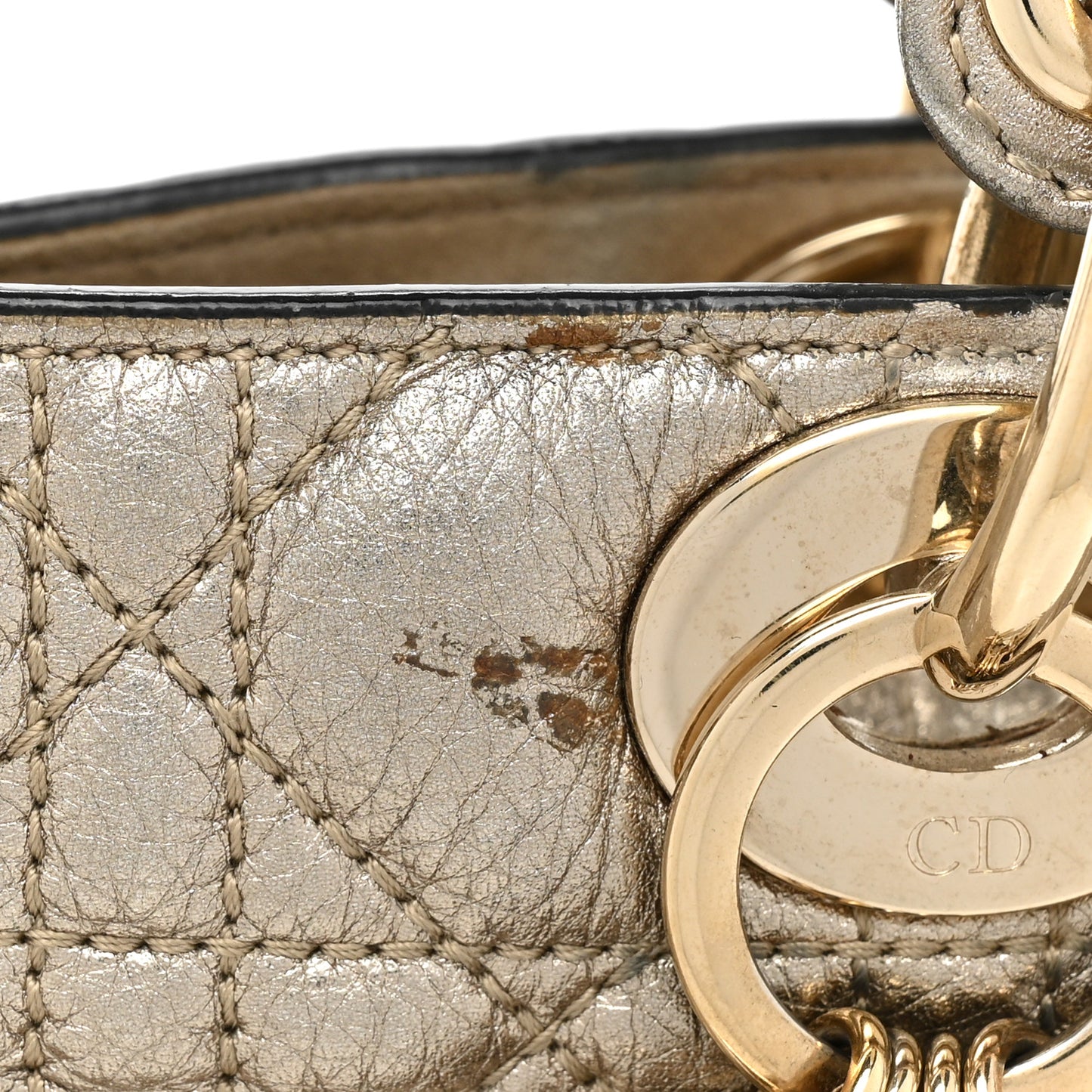 Metallic Grained Calfskin Cannage Medium Supple Lady Dior Gold