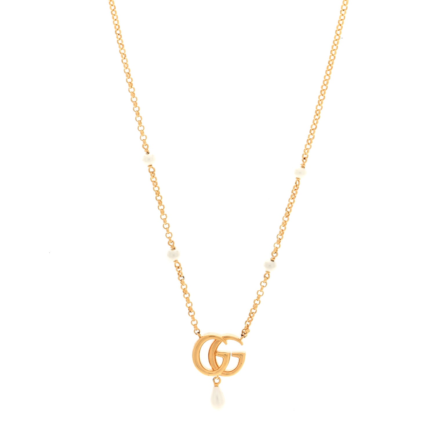 Gucci Pearl Double G Marmont Necklace Gold 1 of 5