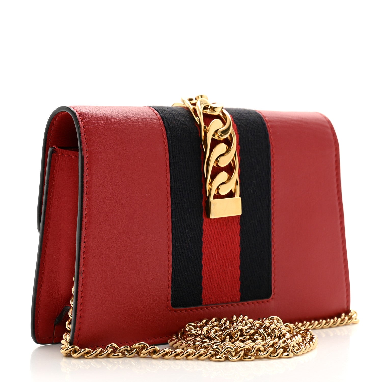 Gucci Calfskin Super Mini Sylvie Chain Shoulder Bag Hibiscus Red 2 of 9