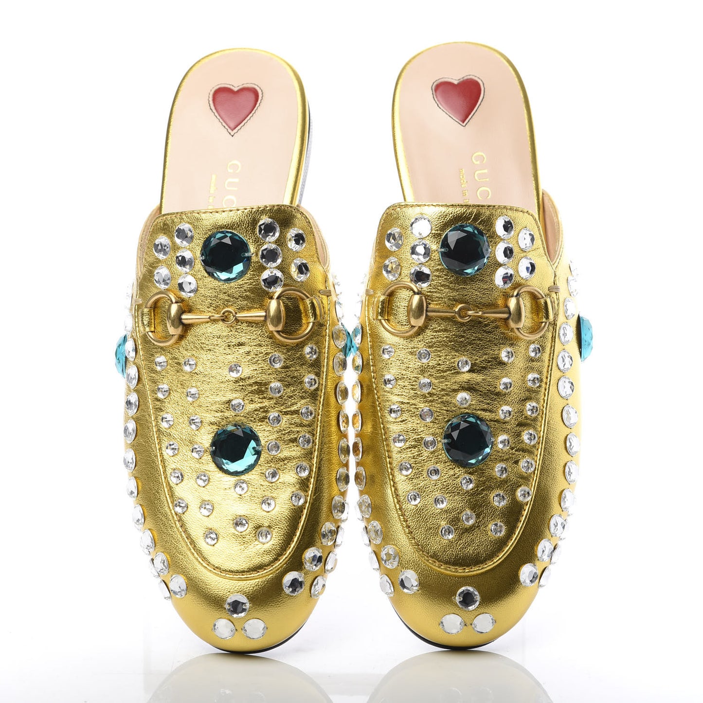 Metallic Nappa Crystal Womens Princetown Slippers 35 Gold