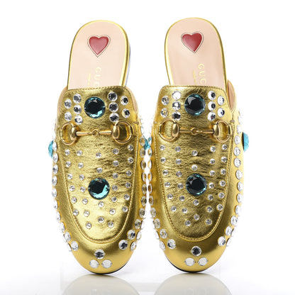 Gucci Metallic Nappa Crystal Womens Princetown Slippers 35 Gold 5 of 9