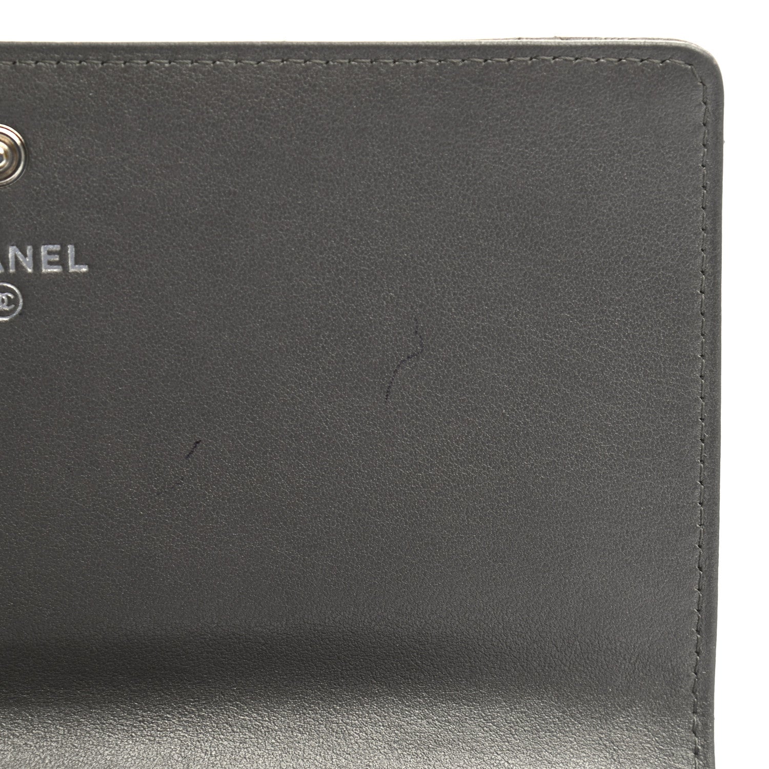 Chanel Metallic Camellia Calfskin Embossed Quilted Yen Wallet Grey 10 of 13