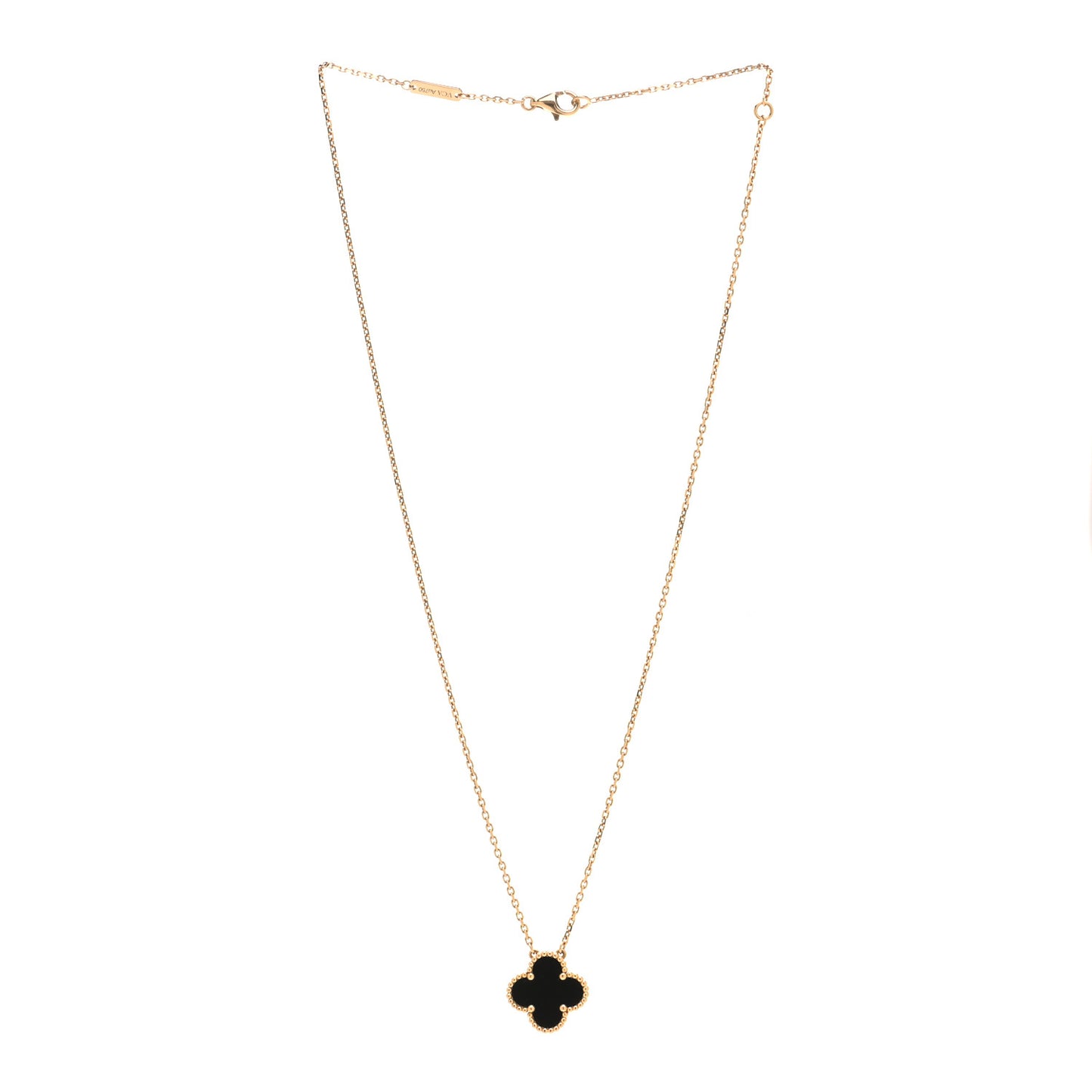 18K Yellow Gold Black Onyx Vintage Alhambra Pendant Necklace