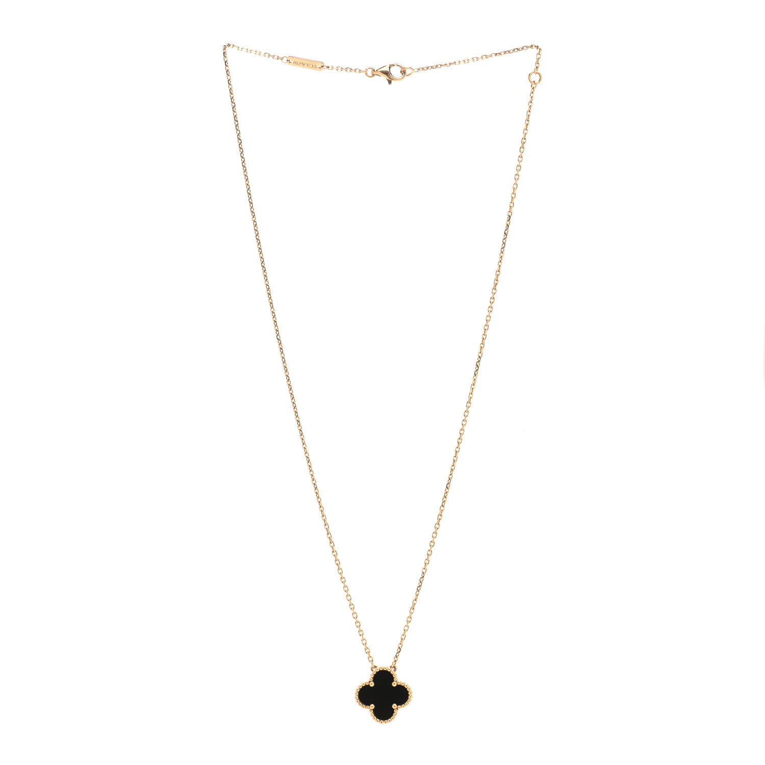Van Cleef & Arpels 18K Yellow Gold Black Onyx Vintage Alhambra Pendant Necklace 2 of 6