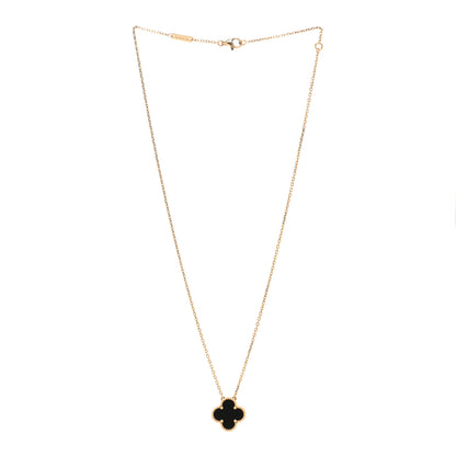 Van Cleef & Arpels 18K Yellow Gold Black Onyx Vintage Alhambra Pendant Necklace 2 of 6