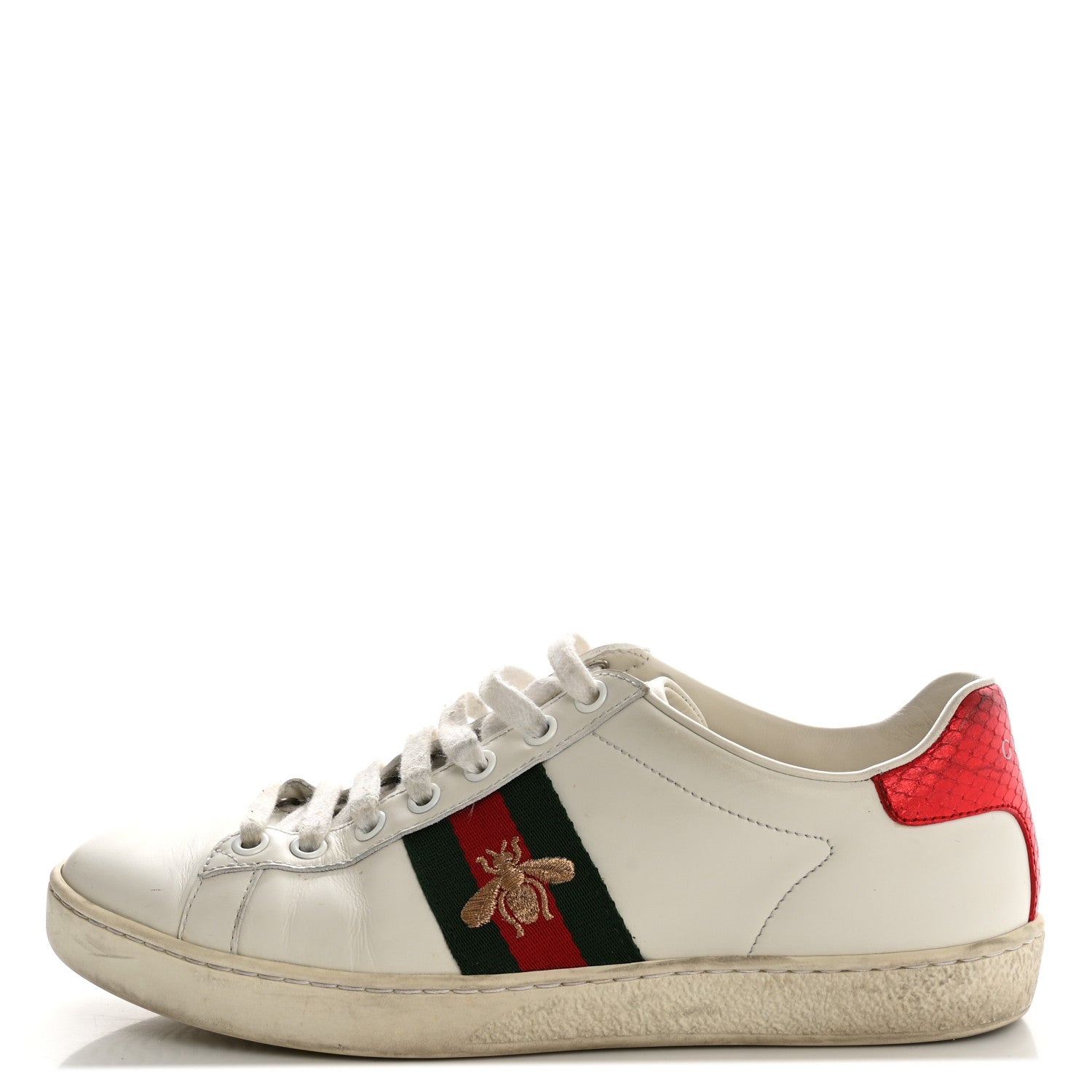 Gucci Calfskin Ayers Bee Embroidered Womens Ace Sneakers 36.5 White Green 1 of 11