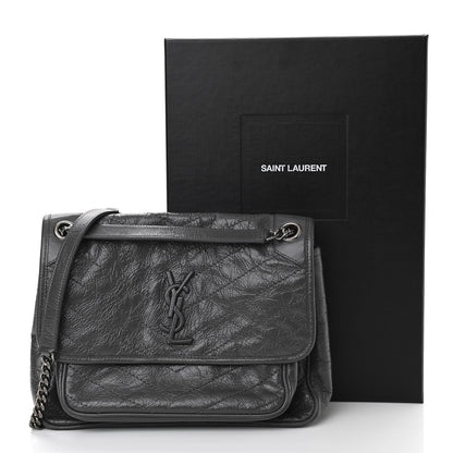 Saint Laurent Crinkled Calfskin Matelasse Monogram Medium Niki Chain Satchel Storm 8 of 11
