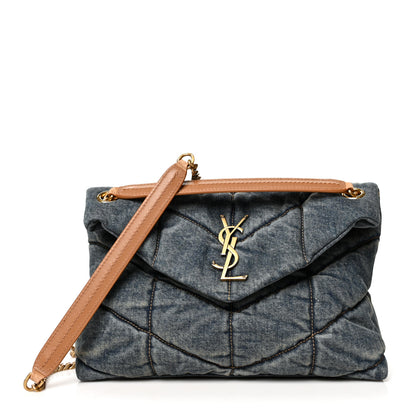 Saint Laurent Denim Quilted Small Loulou Puffer Monogram Chain Satchel Blue Cinnamon 1 of 10